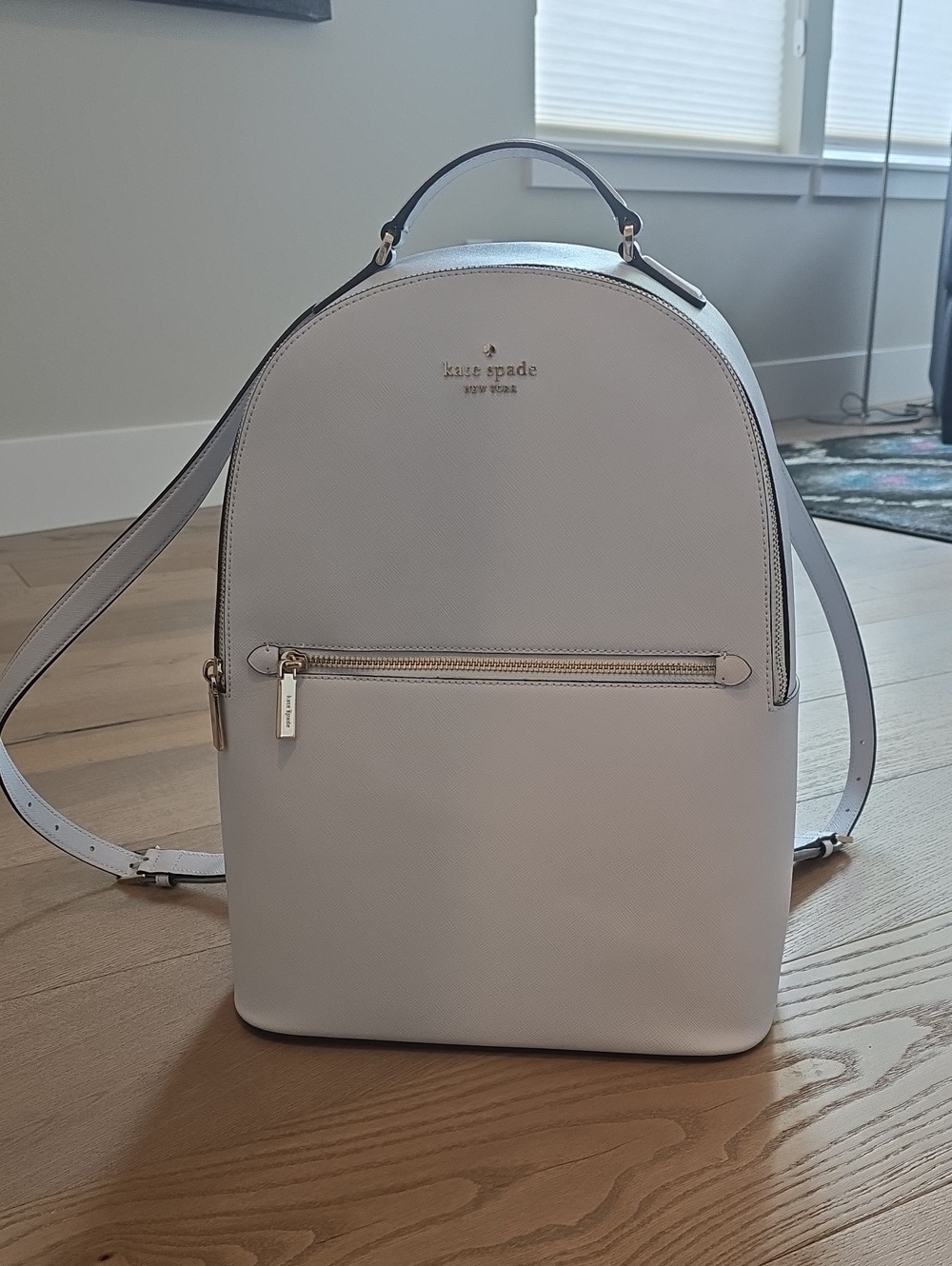 Kate Spade Pale Blue Pebbled Laptop Backpack with Silver Hardware
